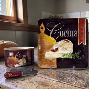 Pier 1 Cucina Set Appetizer Snack Plate Dip Bowl & Knife Spreader Tucson Colors